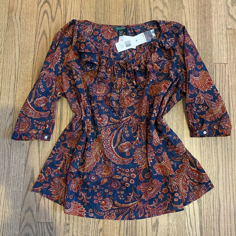 Lauren by Ralph Lauren Paisley Blouse 3/4 Sleeve 3X Plus Size NWT